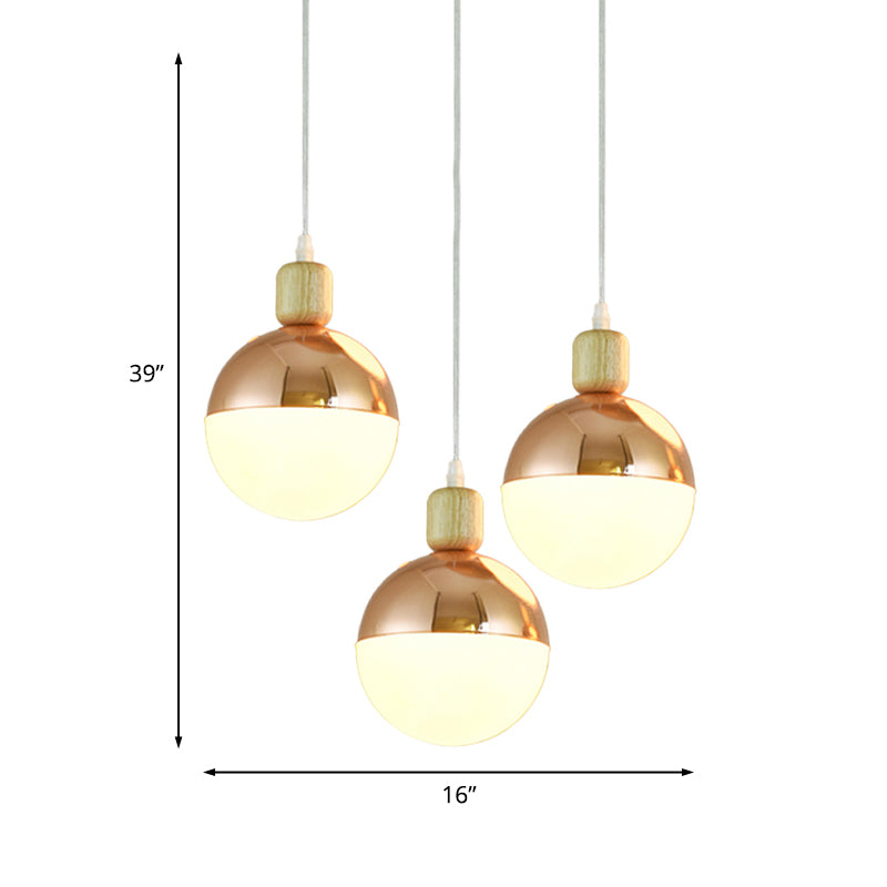 3/4 Heads Sala da pranzo Multi-pendente Modernista Oro Rosa Appesa Luce con sfumatura in vetro Opal OPAL