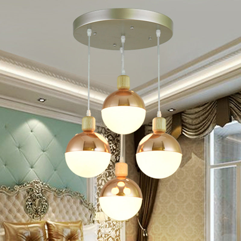 3/4 Heads Sala da pranzo Multi-pendente Modernista Oro Rosa Appesa Luce con sfumatura in vetro Opal OPAL