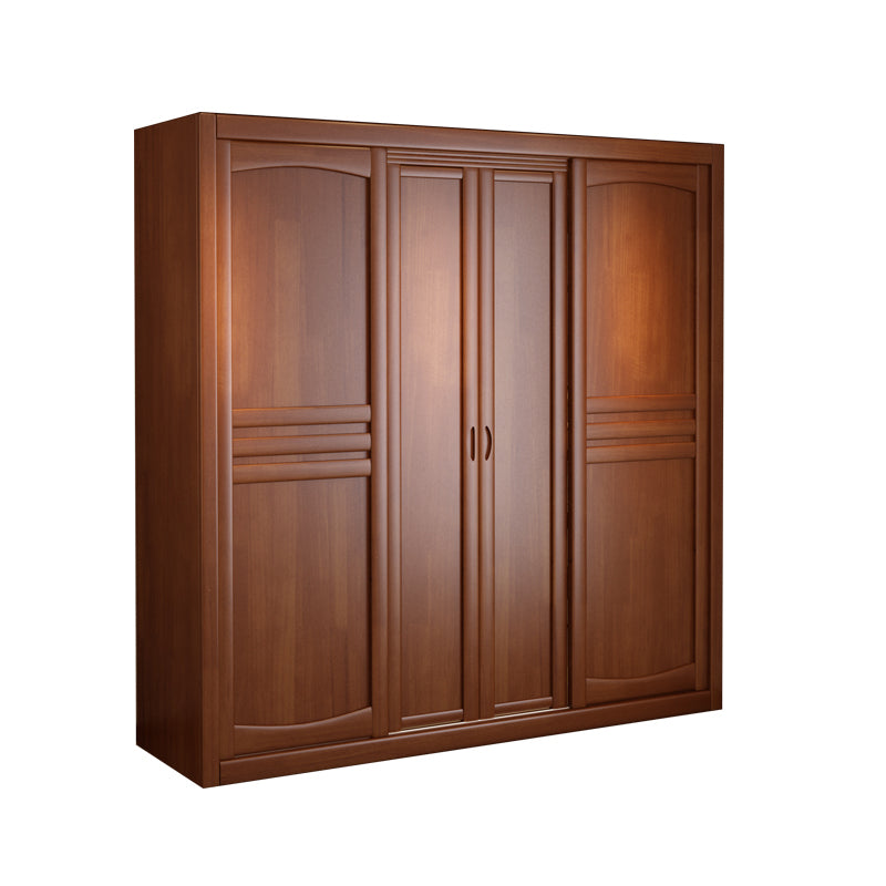 Rubber Wood Frame Wardrobe Freestanding Wardrobe Armoire with Shelves and Clothes Rail