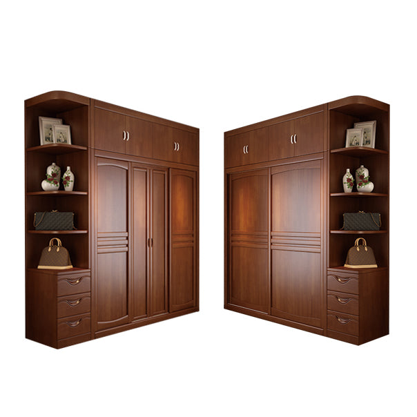 Rubber Wood Frame Wardrobe Freestanding Wardrobe Armoire with Shelves and Clothes Rail