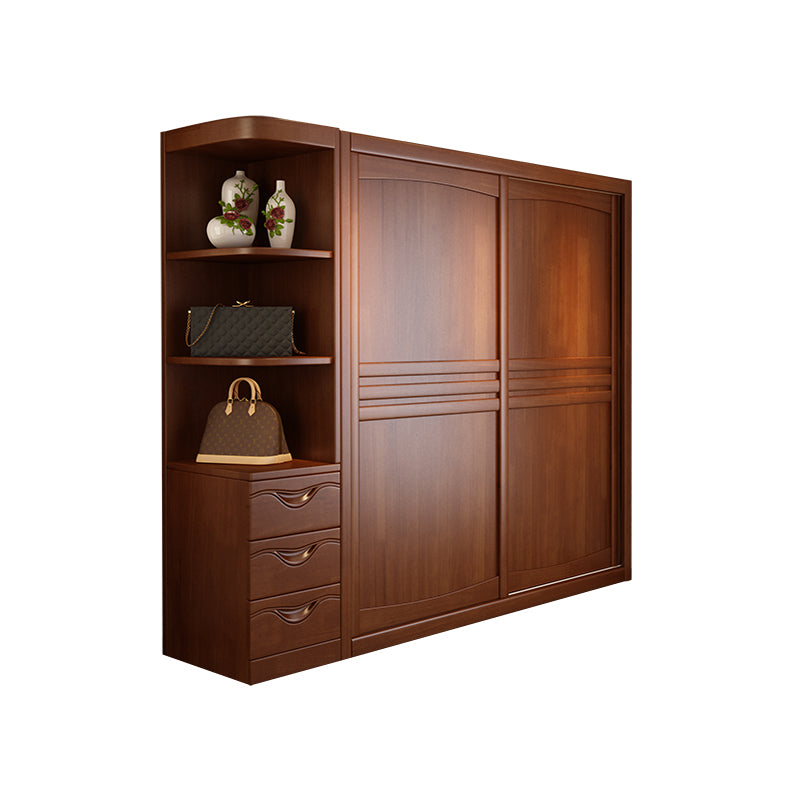 Rubber Wood Frame Wardrobe Freestanding Wardrobe Armoire with Shelves and Clothes Rail