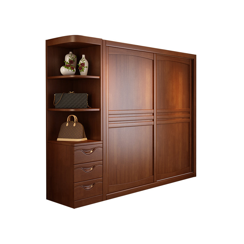 Rubber Wood Frame Wardrobe Freestanding Wardrobe Armoire with Shelves and Clothes Rail