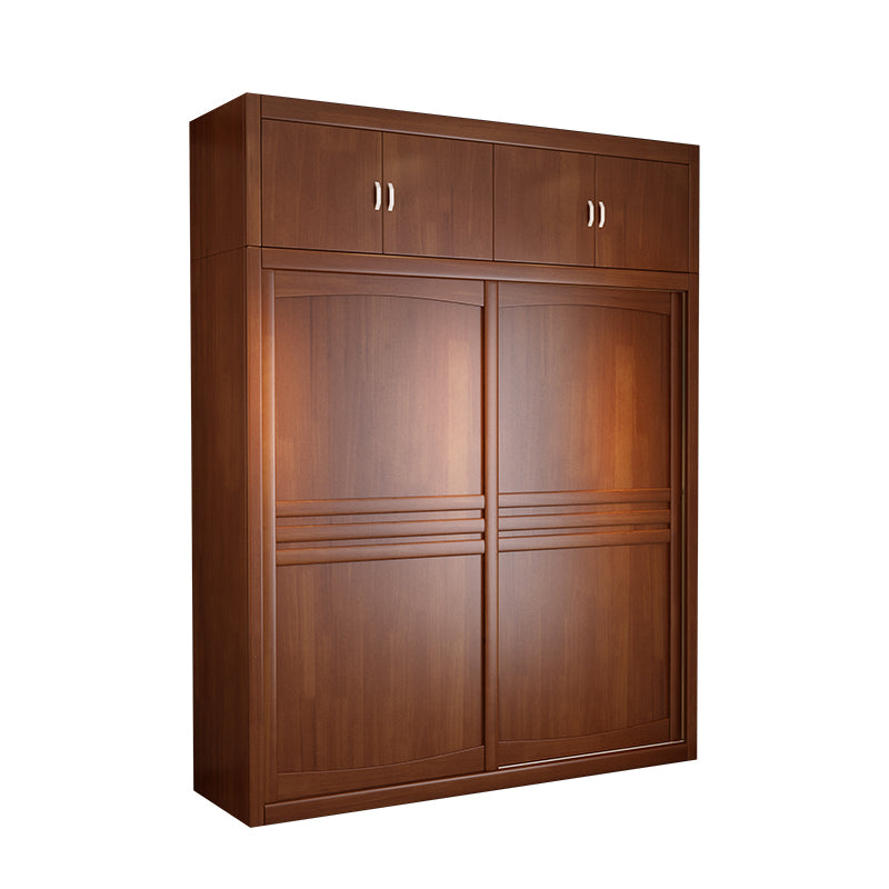 Rubber Wood Frame Wardrobe Freestanding Wardrobe Armoire with Shelves and Clothes Rail