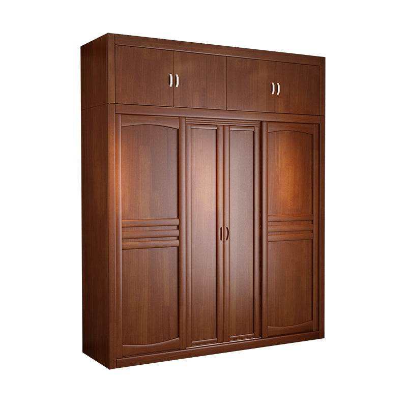 Rubber Wood Frame Wardrobe Freestanding Wardrobe Armoire with Shelves and Clothes Rail