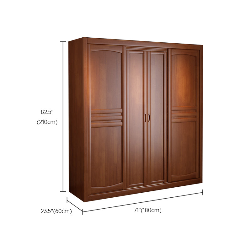 Rubber Wood Frame Wardrobe Freestanding Wardrobe Armoire with Shelves and Clothes Rail