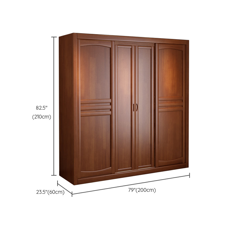 Rubber Wood Frame Wardrobe Freestanding Wardrobe Armoire with Shelves and Clothes Rail