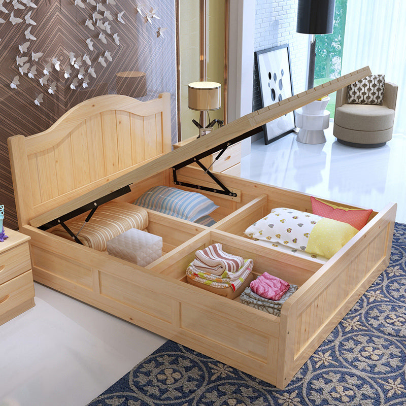 Contemporary Solid Color Standard Bed Wood Storage Camelback Bed Frame