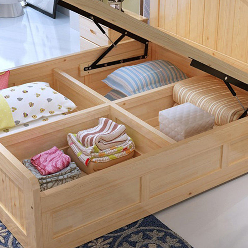 Contemporary Solid Color Standard Bed Wood Storage Camelback Bed Frame