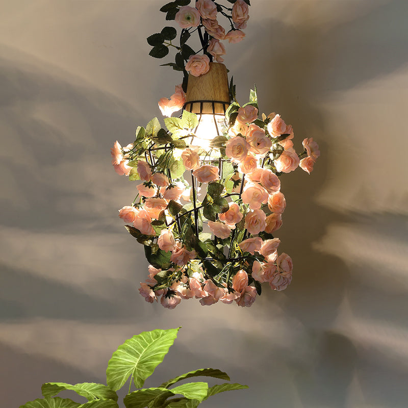 Bauernhausglas/Diamant/Scheunenkäfig Anhänger 1-Licht-Eisenblüte Hängende Beleuchtung mit Holzkappe in Schwarz