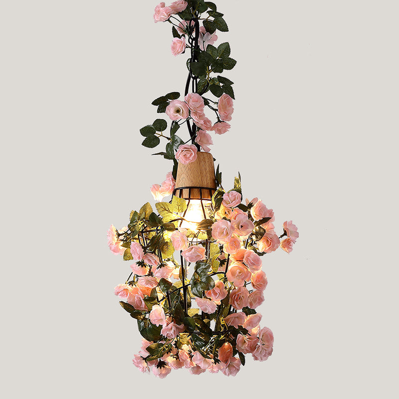 Bauernhausglas/Diamant/Scheunenkäfig Anhänger 1-Licht-Eisenblüte Hängende Beleuchtung mit Holzkappe in Schwarz
