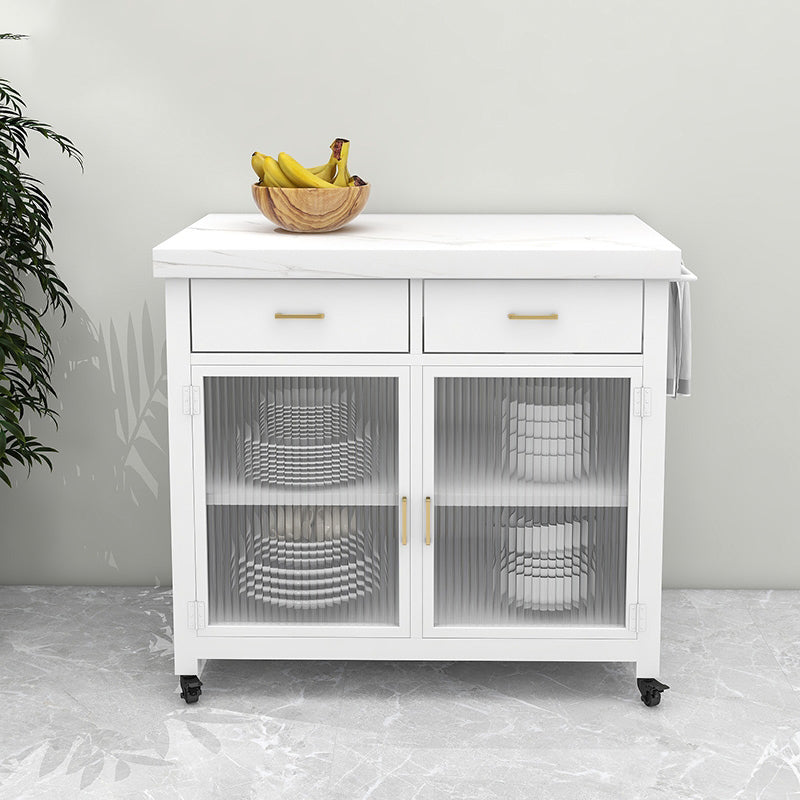 Marble Island Table Dining Room Kitchen Trolley with Storage Cabinet