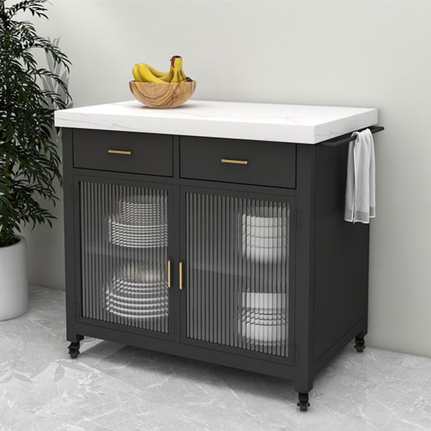 Marble Island Table Dining Room Kitchen Trolley with Storage Cabinet