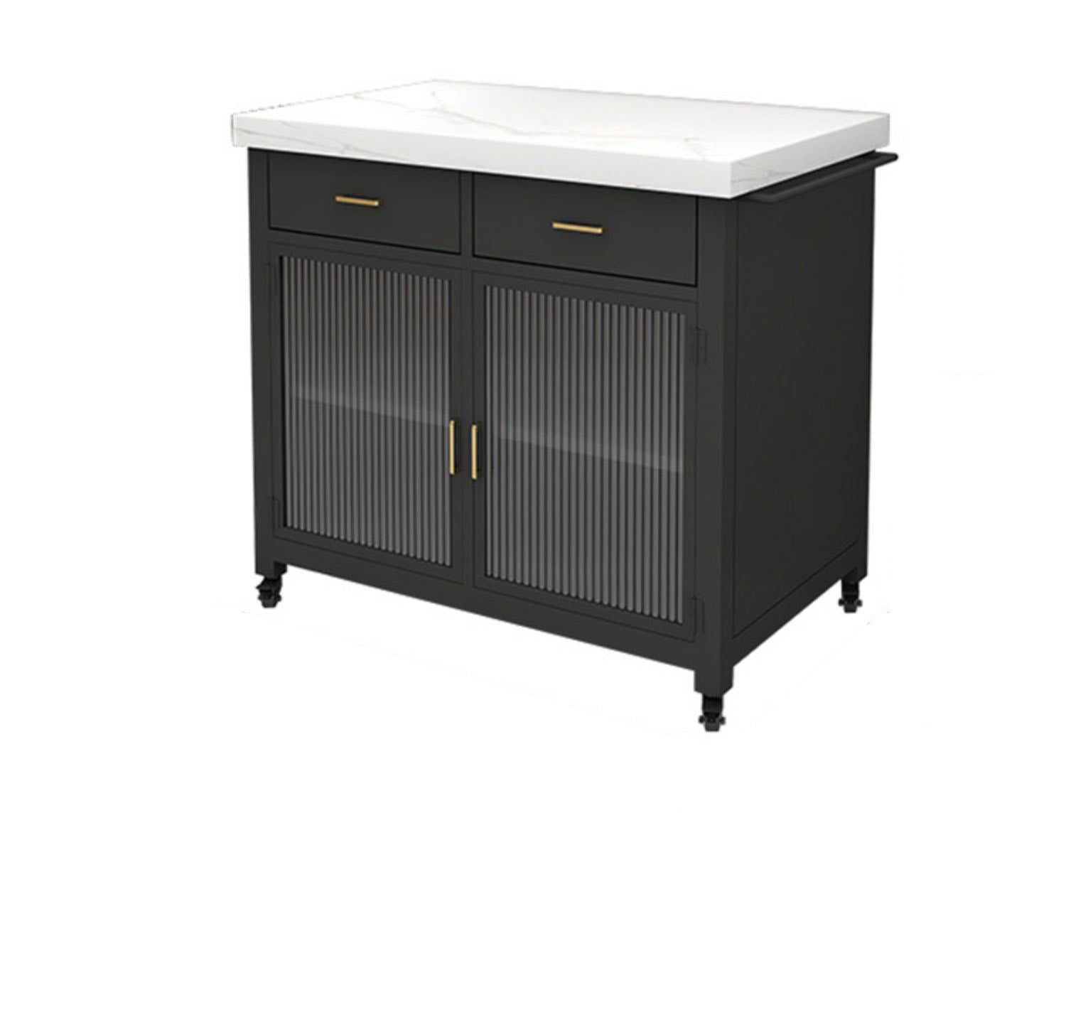 Marble Island Table Dining Room Kitchen Trolley with Storage Cabinet