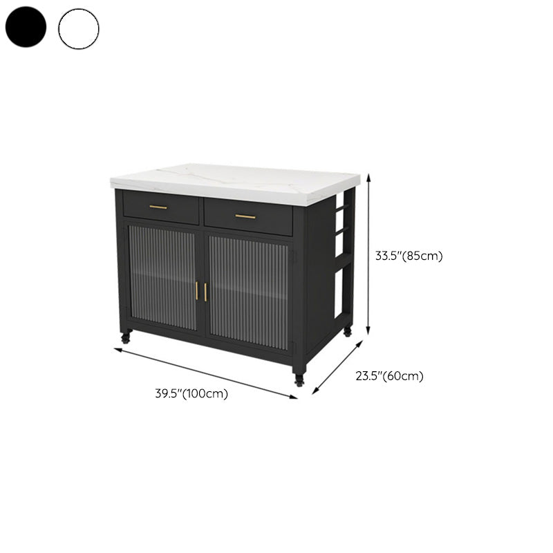 Marble Island Table Dining Room Kitchen Trolley with Storage Cabinet