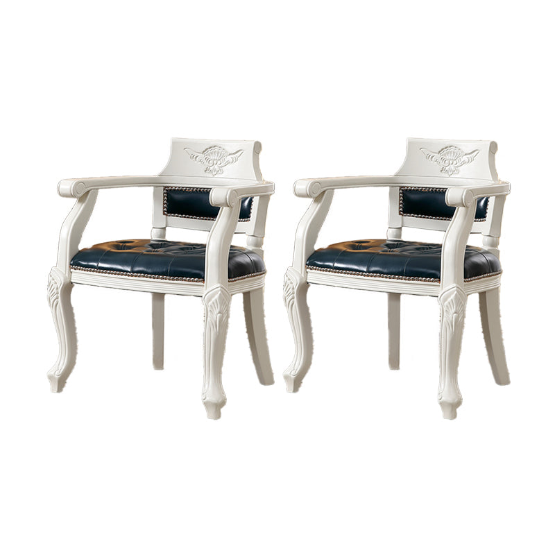 Rustic Style Dining Chair Leather Arm Chair with Wooden Base for Home