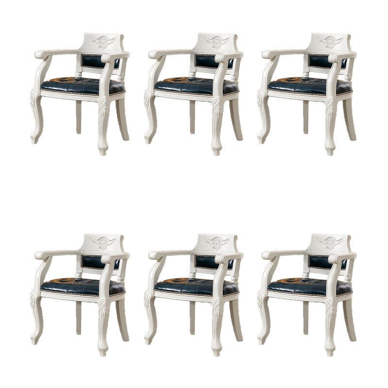 Rustic Style Dining Chair Leather Arm Chair with Wooden Base for Home