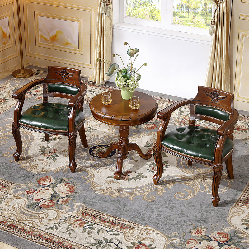 Rustic Style Dining Chair Leather Arm Chair with Wooden Base for Home