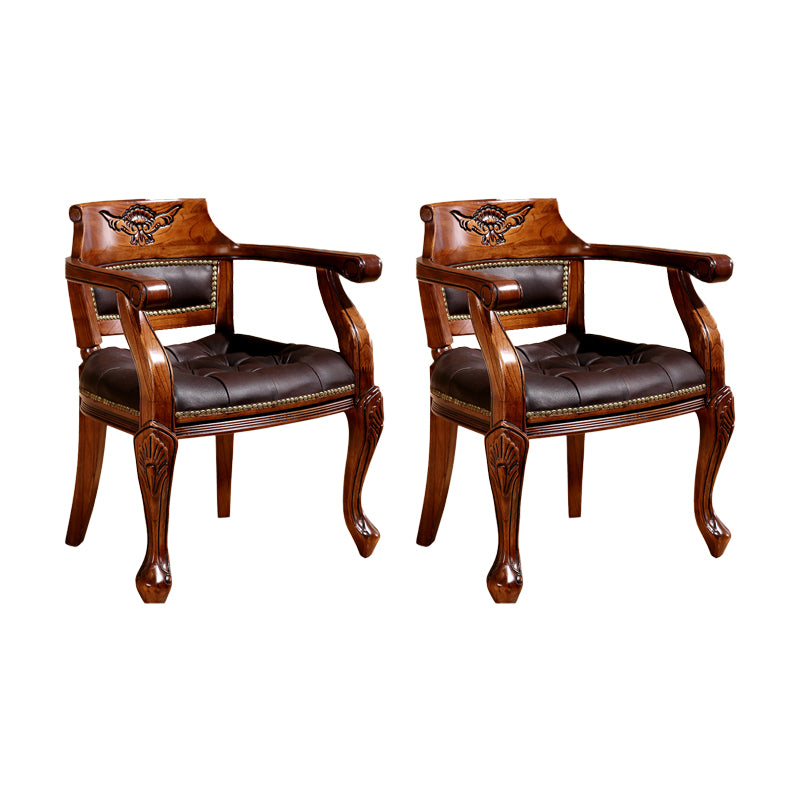 Rustic Style Dining Chair Leather Arm Chair with Wooden Base for Home