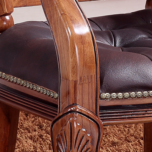 Rustic Style Dining Chair Leather Arm Chair with Wooden Base for Home