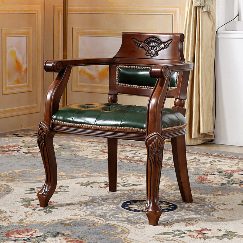 Rustic Style Dining Chair Leather Arm Chair with Wooden Base for Home