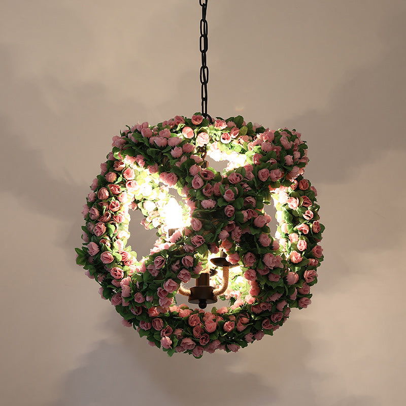 Candlestick Restaurant lustre lampe antique Iron 3 têtes Black Pendant Lightture avec conception de sphère