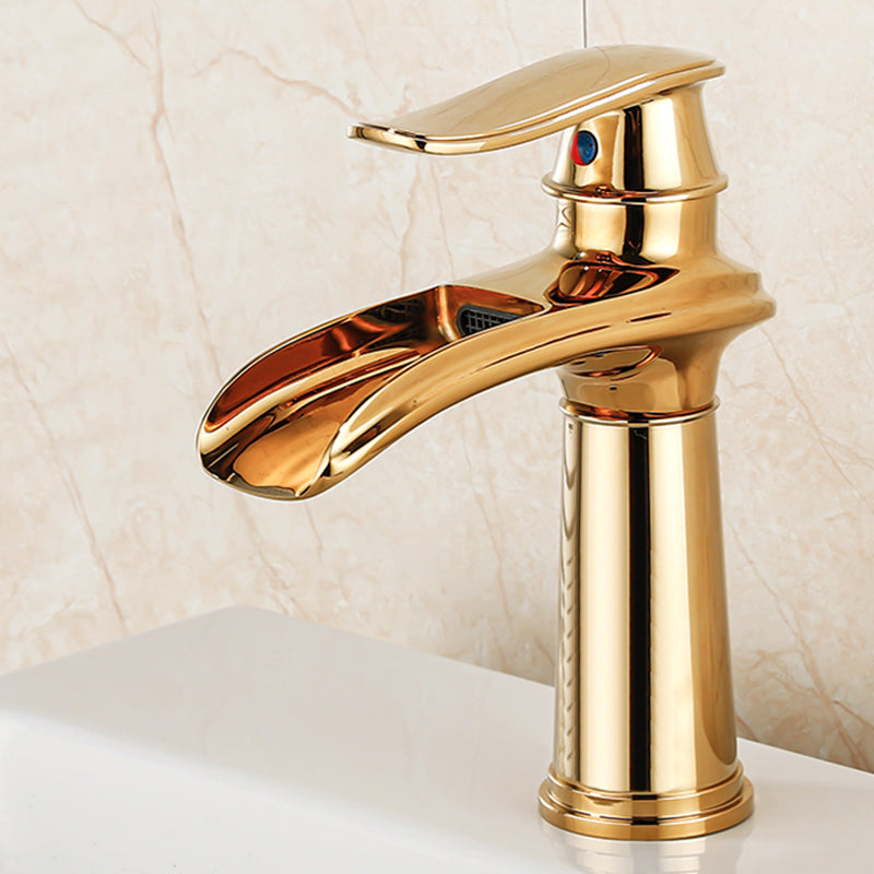 Vessel Faucet Waterfall Spout Traditional Circular Lever Handle Vanity Sink Faucet