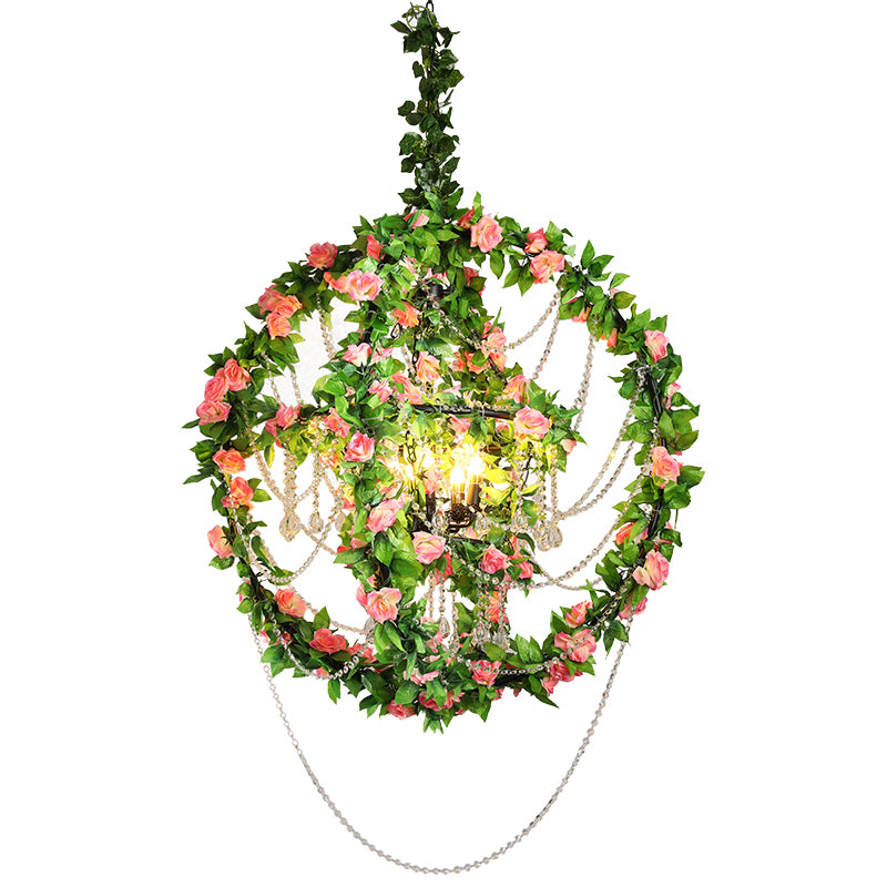 Sphere Iron Chandelier Lightture Antique 6 Lights Restaurant Plante suspendue Pendre en noir avec accent en cristal