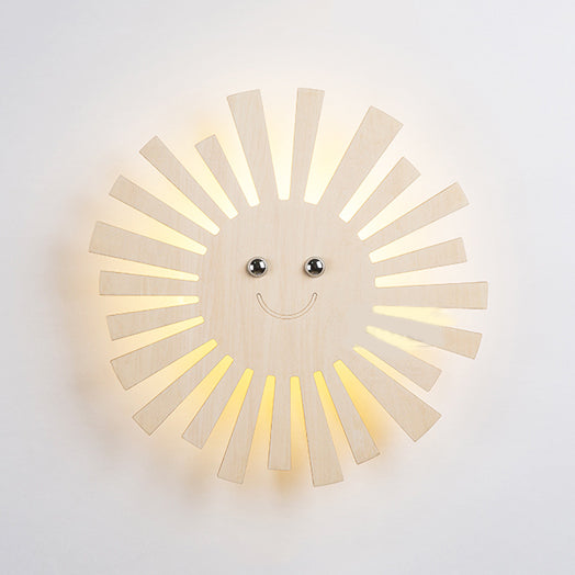 Mooi beige muurlicht cartoon patroon houten led muurlamp voor woonkamer kinderkamer