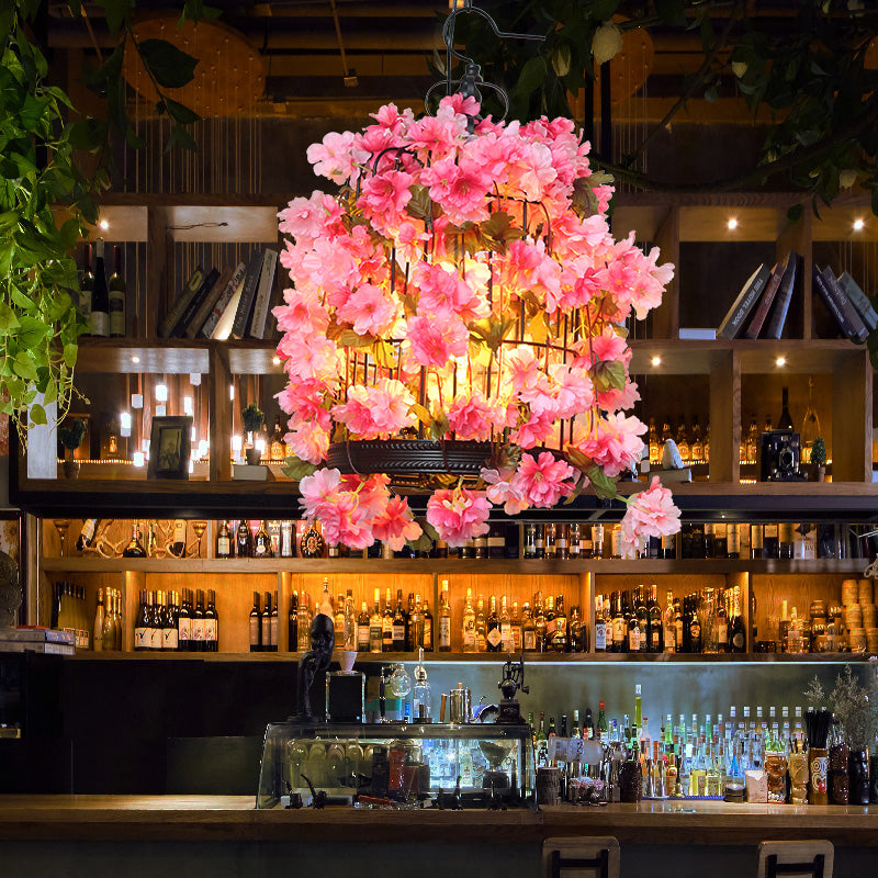 Birdcage Restaurant lustre luminaire Ferme fer 3 têtes Kit de lampe suspendue à la fleur rose