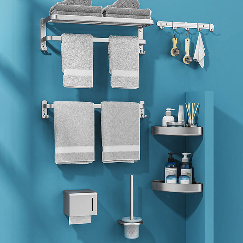 Minimalism Gray Bathroom Accessory Set Contemporary Style Aluminum Towel Bar