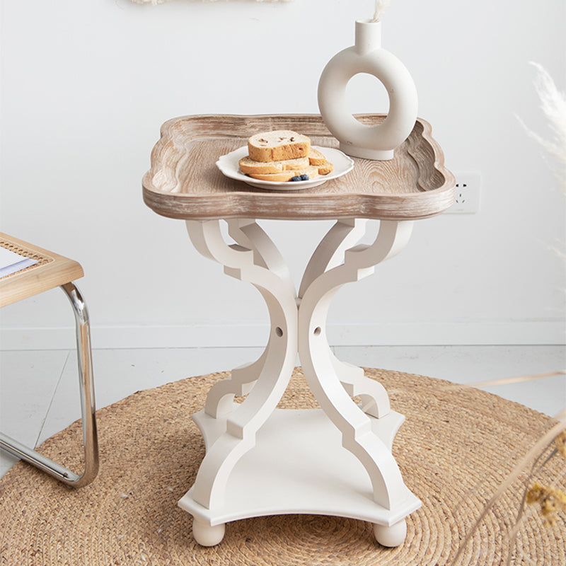 Contemporary Solid Wood Round Metal Pedestal Single Coffee Table