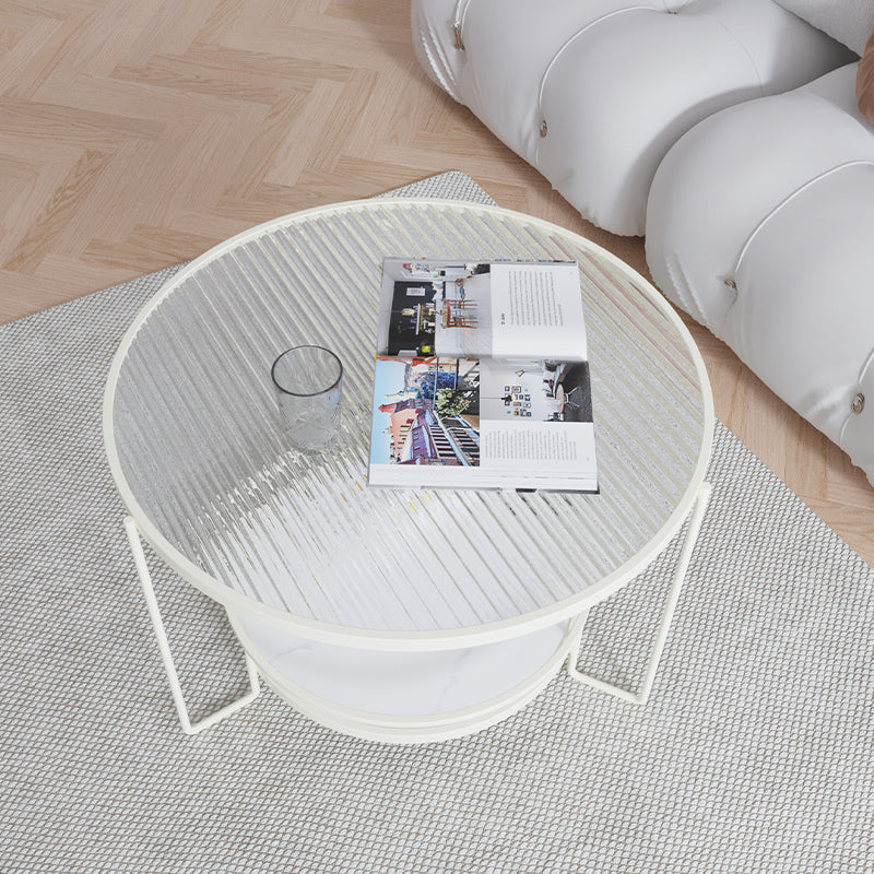 Contemporary Glass Top Coffee Table Round Metal Frame Cocktail Table