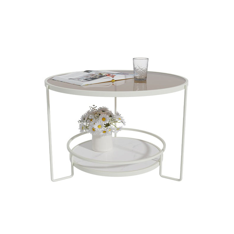 Contemporary Glass Top Coffee Table Round Metal Frame Cocktail Table