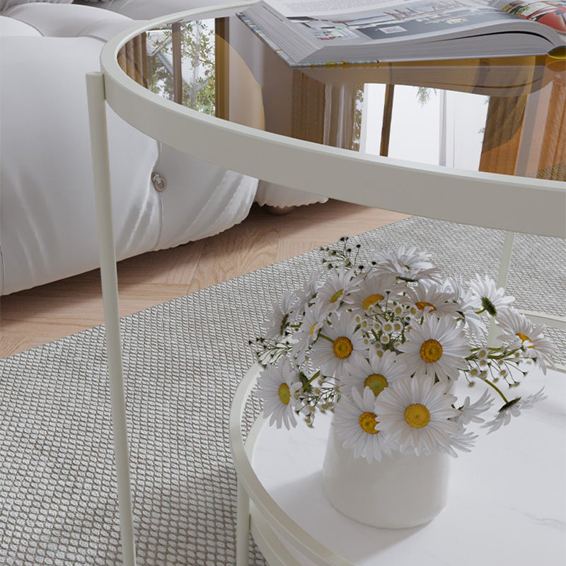 Contemporary Glass Top Coffee Table Round Metal Frame Cocktail Table