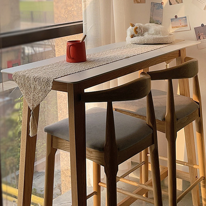 Rectangle Stone Top Bistro Table Modern Pub Table with Solid Wood Frame