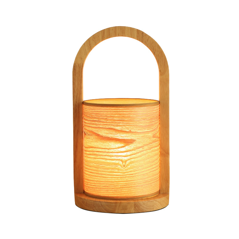 Wood Oval Ring Nightstand Light Modernist 1 Head Night Table Lamp with Tube Shade