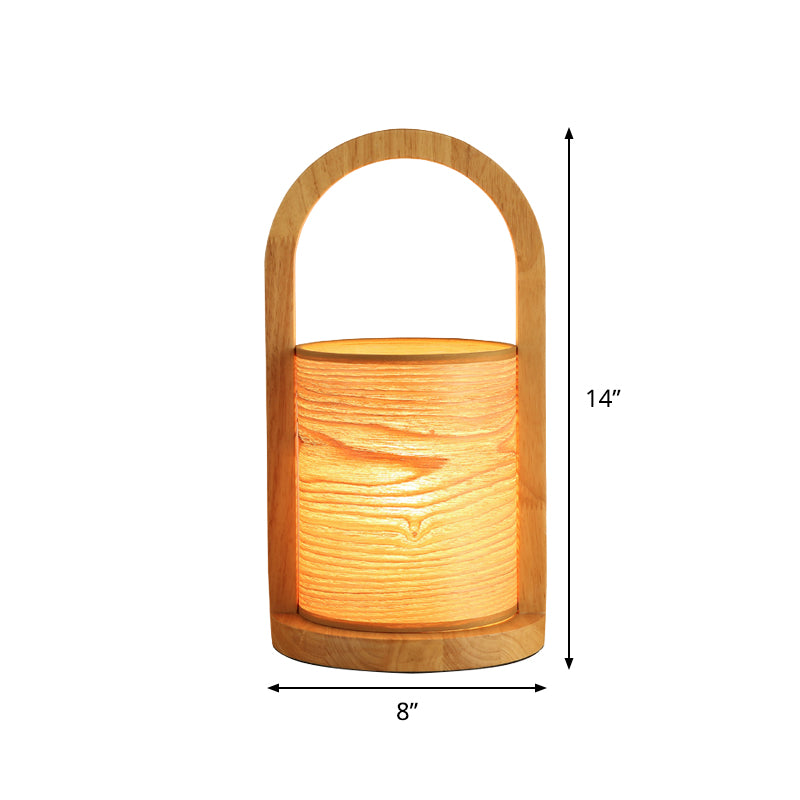 Wood Oval Ring Nightstand Light Modernist 1 Head Night Table Lamp with Tube Shade