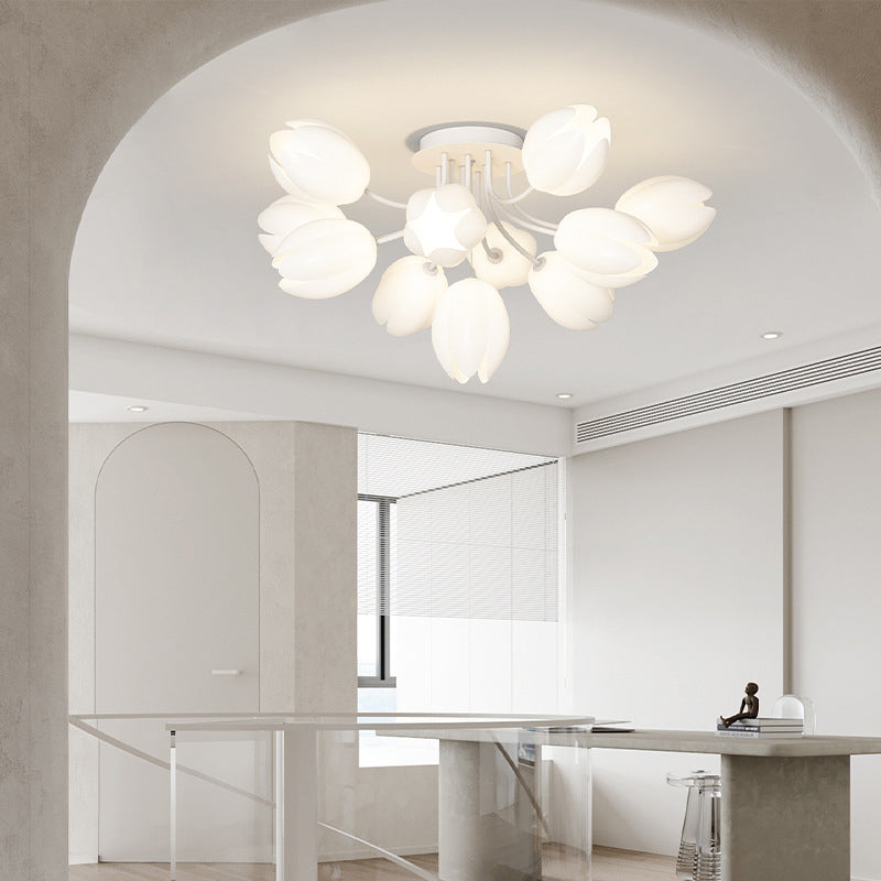 Contemporary Semi Flush Light White Ceiling Lamp for Living Room