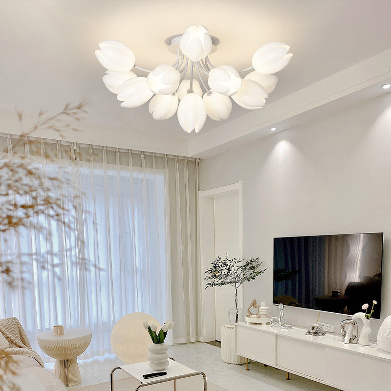 Contemporary Semi Flush Light White Ceiling Lamp for Living Room