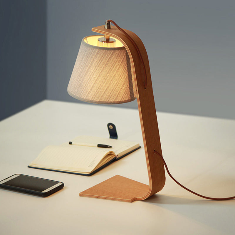 Stoff Tischtisch Licht Modernismus 1-Lichtgrau-Stecker in Nachtlampe mit Bogenholzarm Arm