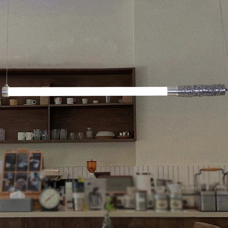 Silver Modern Metal Ceiling Light Tube Shape Island Light with Acrylic Shade for Bedroom