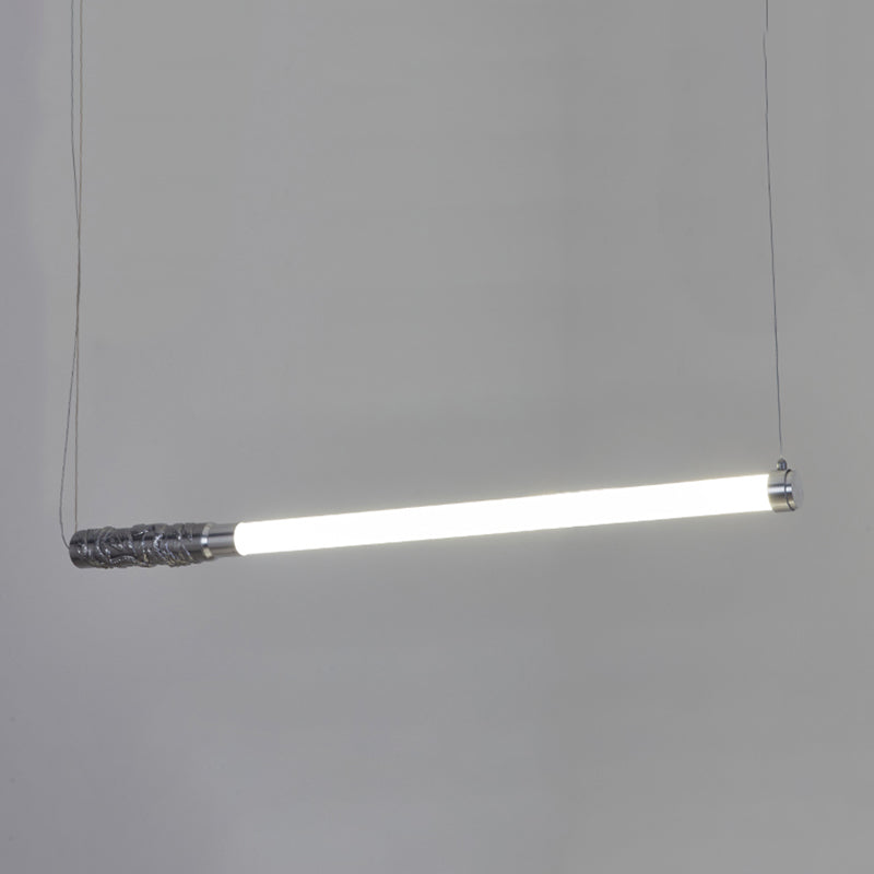 Silver Modern Metal Ceiling Light Tube Shape Island Light with Acrylic Shade for Bedroom