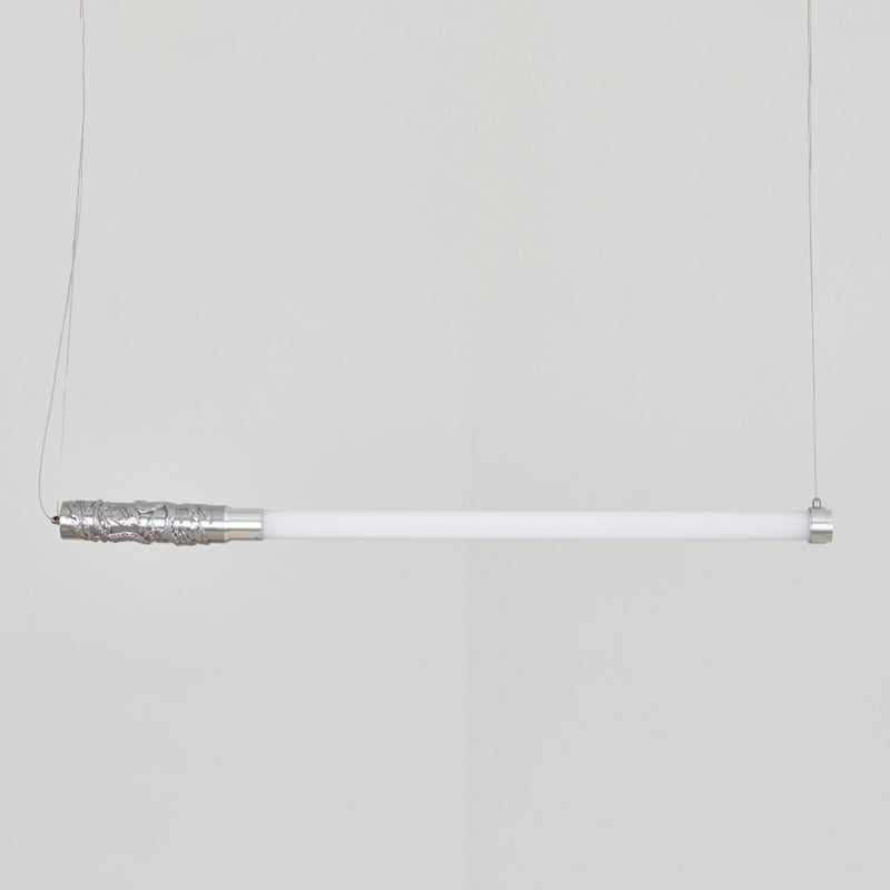 Silver Modern Metal Ceiling Light Tube Shape Island Light with Acrylic Shade for Bedroom