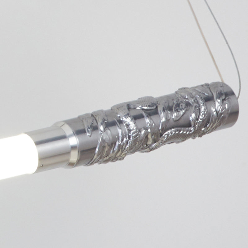 Silver Modern Metal Ceiling Light Tube Shape Island Light with Acrylic Shade for Bedroom
