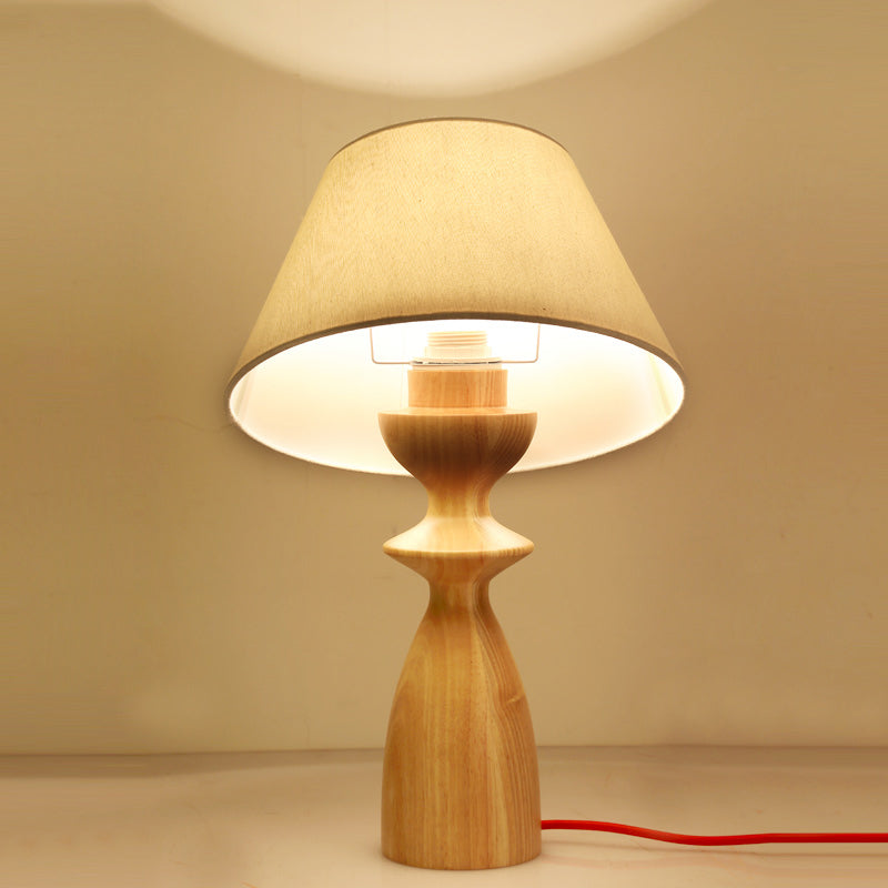 Barrel Table Light Modern Fabric 1 Light Study Room Reading Book Lamp in White with Urn Wood Base