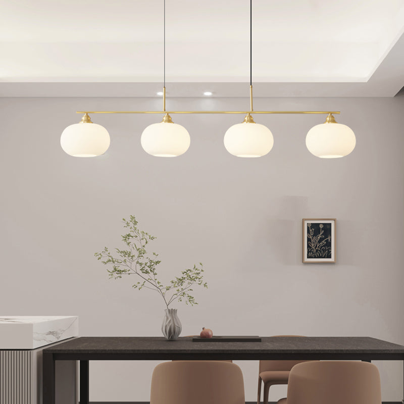 Modern Metal Pendant Light Persimmon Shape Island Light with Glass Shade for Living Room
