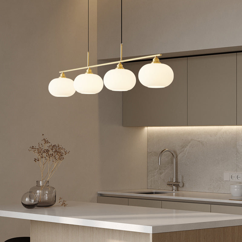 Modern Metal Pendant Light Persimmon Shape Island Light with Glass Shade for Living Room