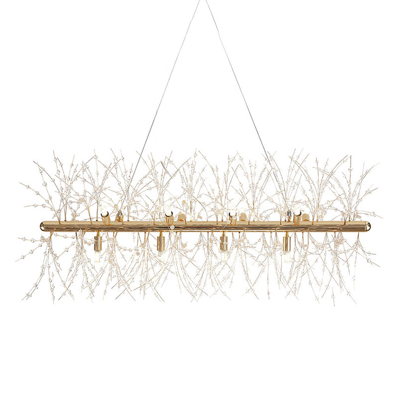 Modern Metal Ceiling Light Glowworm Shape Island Light with Crystal Shade for Living Room