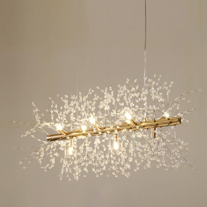 Modern Metal Ceiling Light Glowworm Shape Island Light with Crystal Shade for Living Room