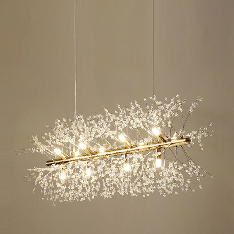 Modern Metal Ceiling Light Glowworm Shape Island Light with Crystal Shade for Living Room